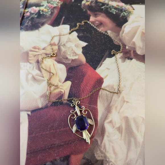 Gold Filled and Purple Pendant Necklace - Picture 2 of 16